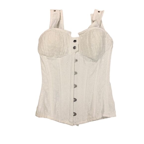 Corset Story Tops - Corset Story White Cotton Embroidery Anglaise Overbust Gathered Bust UK6 Fairy